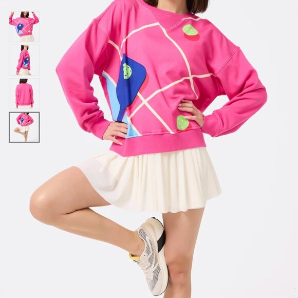 NWT Terez Pickleball Colorful Geometric Sweatshirt Medium Cotton - Picture 1 of 4